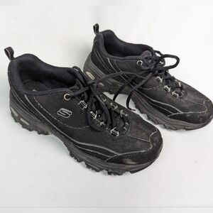 Skechers 7.5 Vintage Y2K D Lites 11469 Black Casual Shoes Sneakers Black Leather
